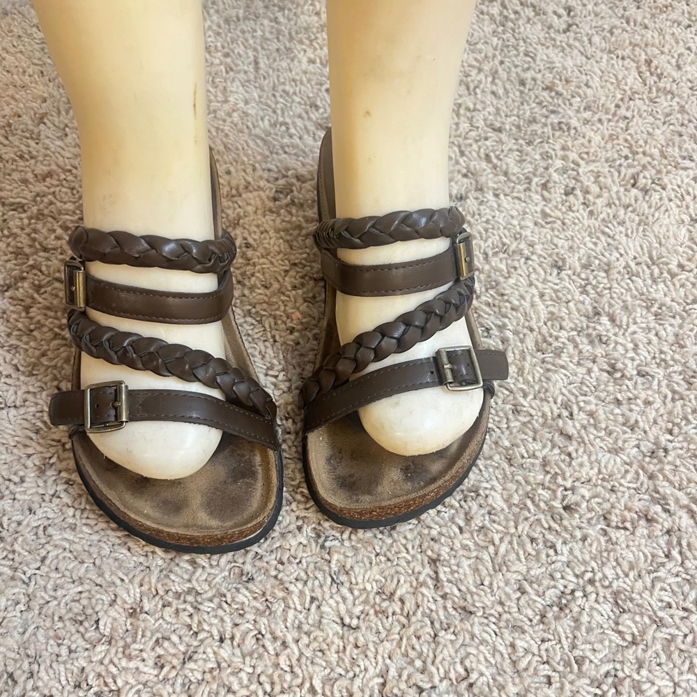 Braided Strap‎ Brown Sandals Buckle Accents Comfortable Slides Casual Shoes
